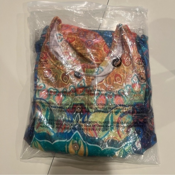 Mandala Patternβ All Over Print Quarter Sleeve Shirt Half Cork Button Up Size L - Picture 3 of 8